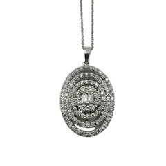 APPRAISED $3800- 14Kt White Gold Two Round Brilliant Diamonds in the Center and Ninety-Two Round Brilliant Diamonds in a Triple Oval and One Round Halo
