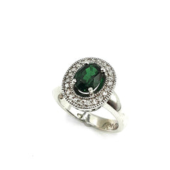 APPRAISED $2700 - 14kt White Gold Band with 1 Oval Tsavorite Garnet Center ( 8x6 mm) with 22 Round Brilliant Diamond around sides  - T. - .22ct 