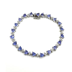 APPRAISED $3900 - 14kt White Gold Bracelet with 21 Trillion Cut Tanzanite (4mm) Alternating with 60 Round Brilliant Diamonds - T. - .60ct 