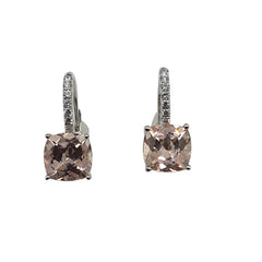 APPRAISED $2000 - 14kt White Gold with 2 Cushion Cut Morganite (8mm) with 14 Round Brilliant Diamonds - T. - .18ct