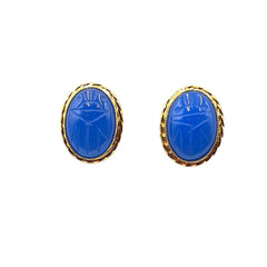 APPRAISED $325 - 14kt Yellow Gold Earrings with 2 Blue Scarabs (14x10) 