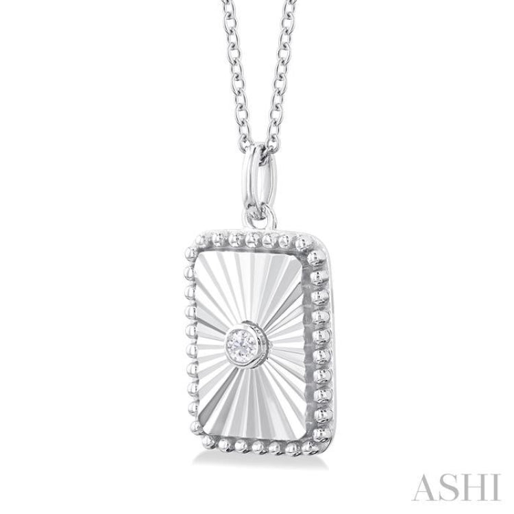 1/20 Ctw Rectangle fluted medallion Round Cut Diamond Pendant With Chain in 10K White Gold