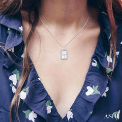 1/20 Ctw Rectangle fluted medallion Round Cut Diamond Pendant With Chain in 10K White Gold