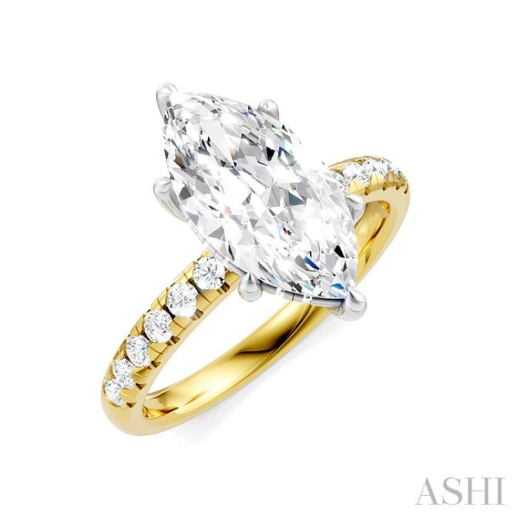 1/3 Ctw Marquise Shape Round Cut Diamond Semi-Mount Engagement Ring in 14K Yellow and White Gold