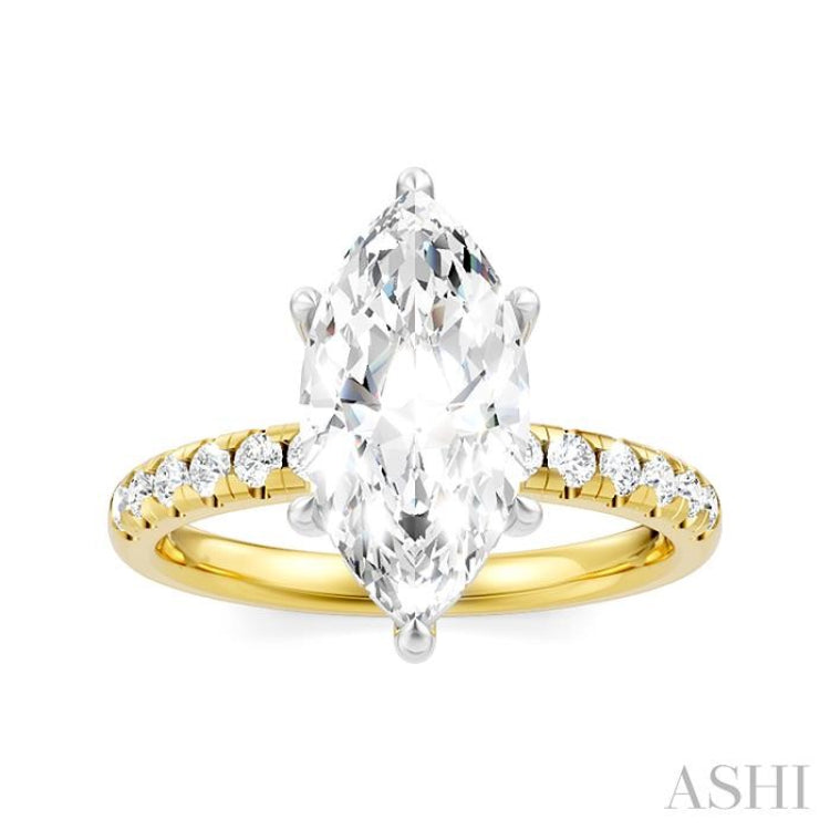 1/3 Ctw Marquise Shape Round Cut Diamond Semi-Mount Engagement Ring in 14K Yellow and White Gold