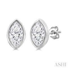 1/5 Ctw Petite Bezel Set Marquise Cut Diamond Fashion Stud Earrings in 10K White Gold