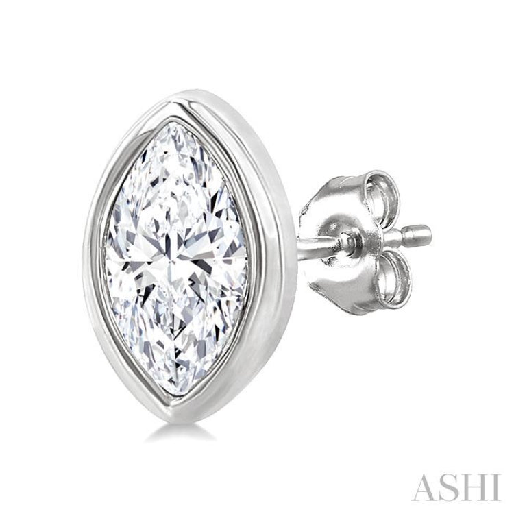 1/5 Ctw Petite Bezel Set Marquise Cut Diamond Fashion Stud Earrings in 10K White Gold
