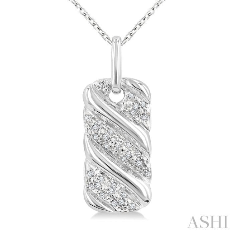 1/10 Ctw Bold Ribbed Swirl Round Cut Diamond Pirouette Bold Fashion Pendant With Chain in Sterling Silver