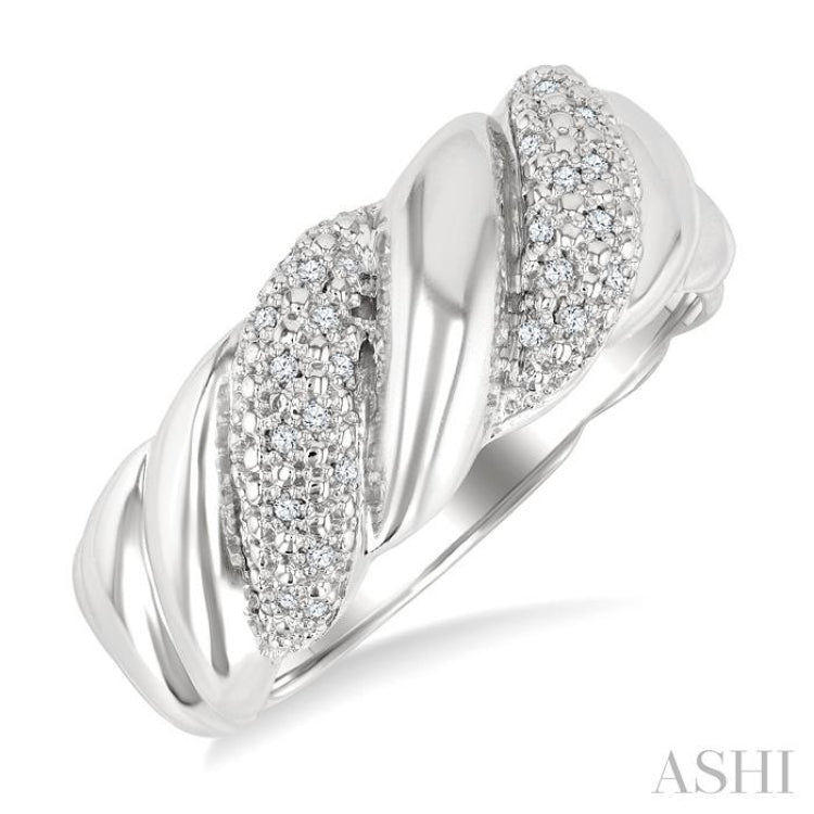 1/10 Ctw Bold Ribbed Swirl Round Cut Diamond Bold Fashion Ring in Sterling Silver