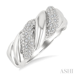 1/10 Ctw Bold Ribbed Swirl Round Cut Diamond Bold Fashion Ring in Sterling Silver