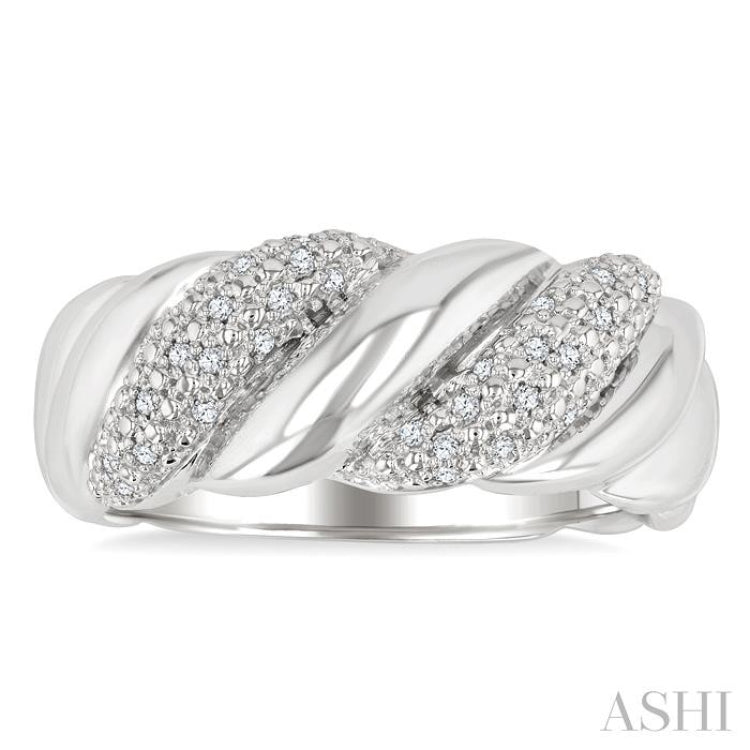1/10 Ctw Bold Ribbed Swirl Round Cut Diamond Bold Fashion Ring in Sterling Silver