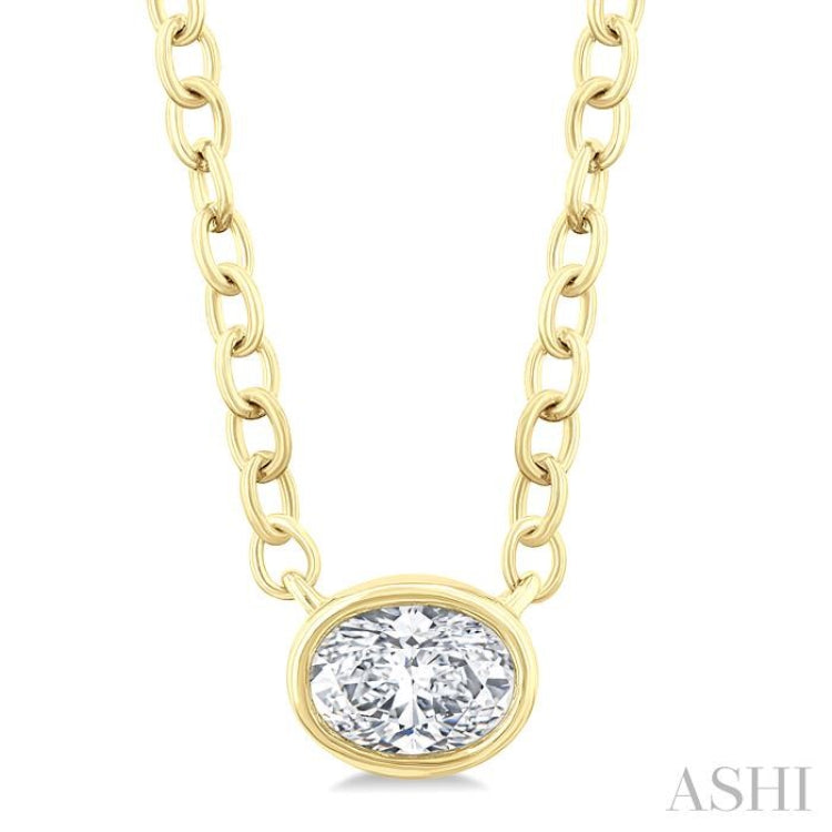 1/6 Ctw Petite East-West Bezel Set Oval Cut Diamond Fashion Pendant With Chain in 10K Yellow Gold