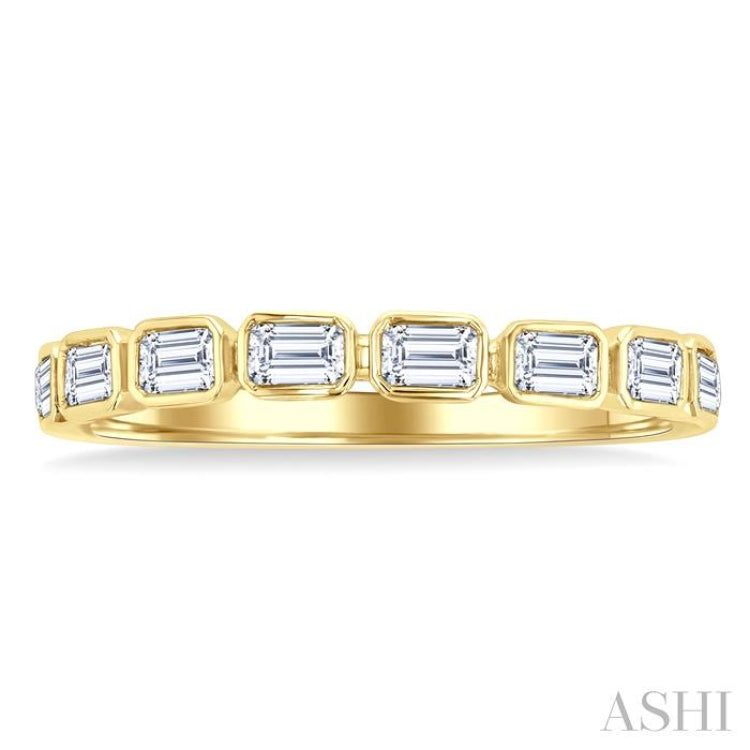 3/4 Ctw East-West Emerald Cut Bezel Diamond Fashion Band in 14K Yellow Gold