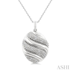 1/10 Ctw Bold Twisted Rib Round Cut Diamond Pirouette Bold Fashion Pendant With Chain in Sterling Silver