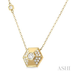 3/8 Ctw Hexagon Shape Single Cut Diamond Fashion Necklace in 14K Yellow Gold
