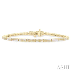 1 Ctw Double Row Round Cut Diamond Bar Link Tennis Bracelet in 14K Yellow Gold