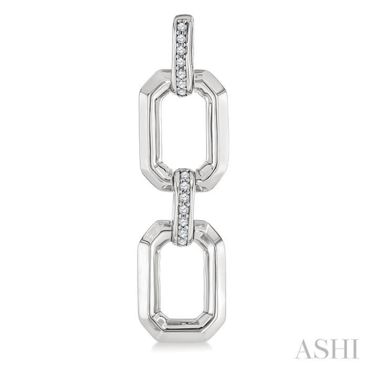 1/10 Ctw Bold Open Window Octagonal Shape D-Link Round Cut Diamond Fashion Earring in Sterling Silver