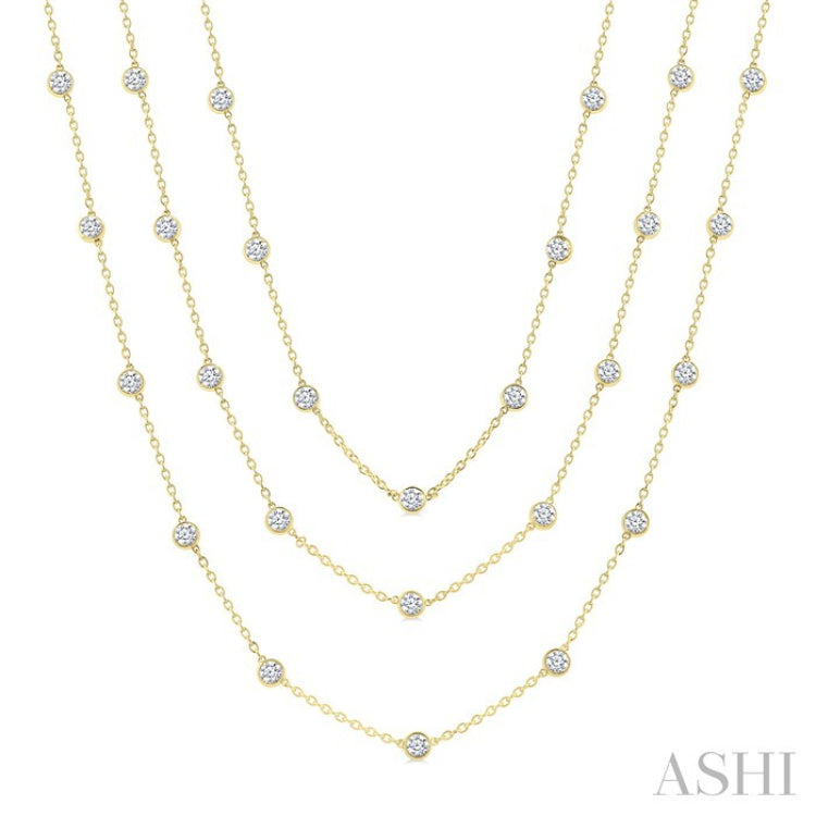 10 Ctw Bezel Set Round Cut Diamond 60-Inch Long Station Necklace in 14K Yellow Gold