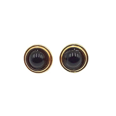 APPRAISED $125 - 14kt Yellow Gold Earrings with 2 Round-Shaped Cabochon Onyx (7mm)