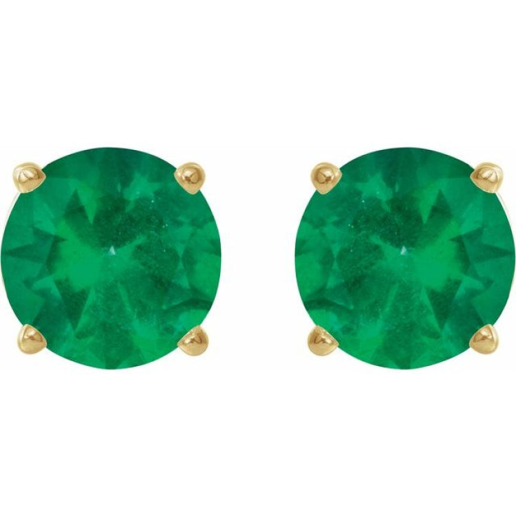 14K Yellow Gold 6 mm Lab-Grown Emerald Earrings