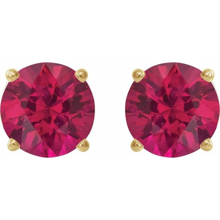 14K Yellow Gold 6 mm Lab-Grown Ruby Earrings