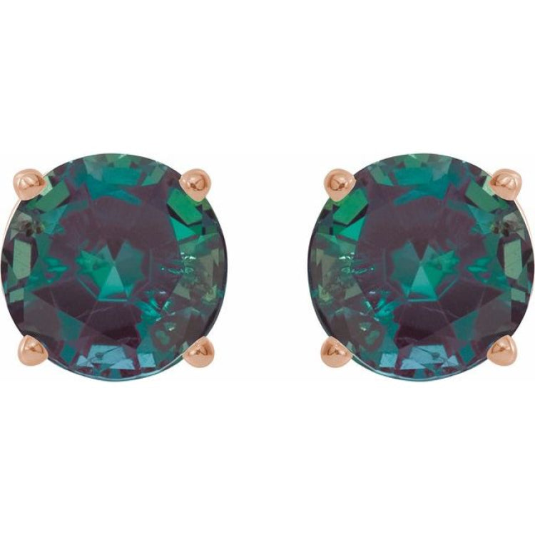 14K Rose Gold 7 mm Lab-Grown Alexandrite Earrings