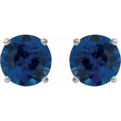 14K White Gold 7 mm Lab-Grown Blue Sapphire Earrings