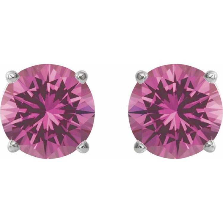 14K White Gold 7 mm Lab-Grown Pink Sapphire Earrings