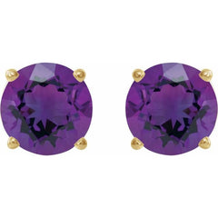 14K Yellow Gold 7 mm Natural Amethyst Earrings