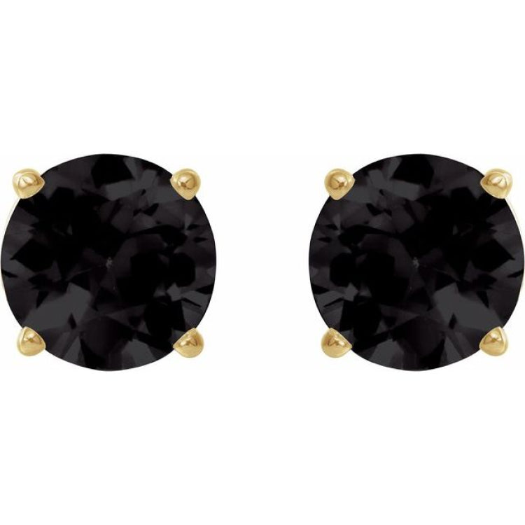 14K Yellow Gold 7 mm Natural Black Onyx Earrings