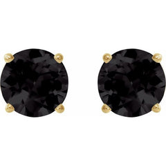 14K Yellow Gold 7 mm Natural Black Onyx Earrings