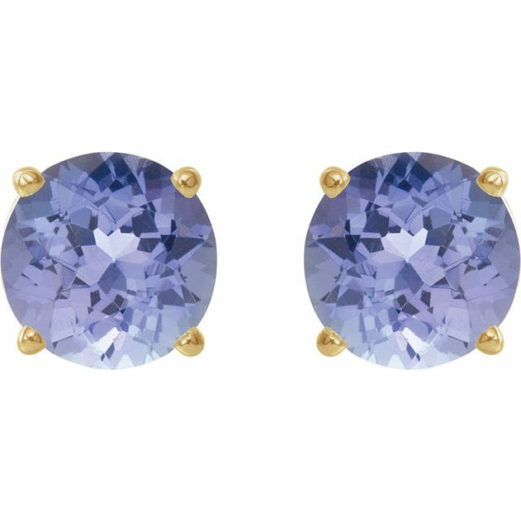 14K Yellow Gold 7 mm Natural Tanzanite Earrings