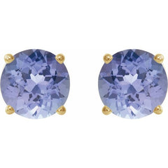 14K Yellow Gold 7 mm Natural Tanzanite Earrings
