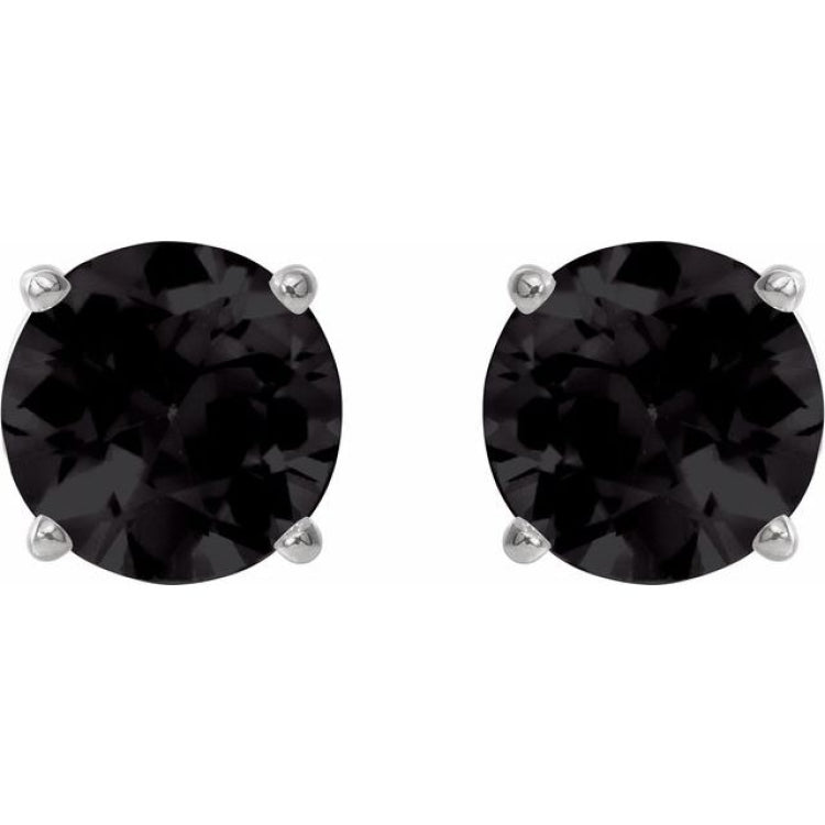 Platinum 7 mm Natural Black Onyx Earrings