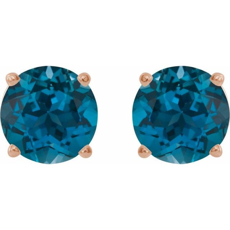 14K Rose 8 mm Natural London Blue Topaz Earrings