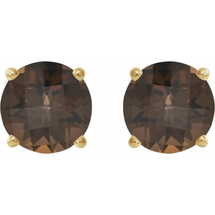 14K Yellow Gold 8 mm Natural Smoky Quartz Earrings