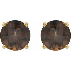 14K Yellow Gold 8 mm Natural Smoky Quartz Earrings