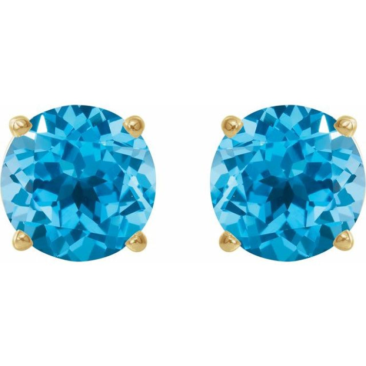 14K Yellow Gold 8 mm Natural Swiss Blue Topaz Earrings