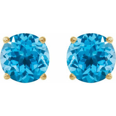 14K Yellow Gold 8 mm Natural Swiss Blue Topaz Earrings