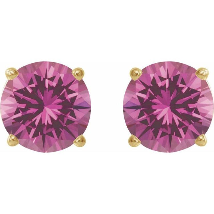 14K Yellow Gold 8 mm Lab-Grown Pink Sapphire Earrings