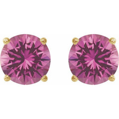 14K Yellow Gold 8 mm Lab-Grown Pink Sapphire Earrings