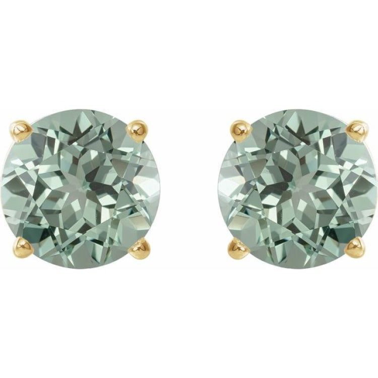 14K Yellow Gold 8 mm Lab-Grown Green Sapphire Earrings