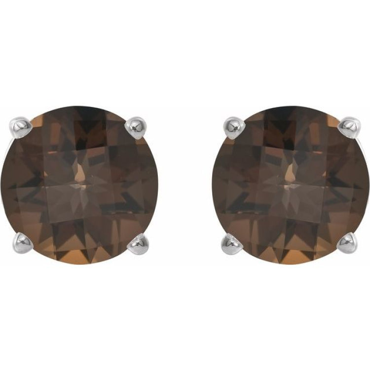 Platinum 8 mm Natural Smoky Quartz Earrings