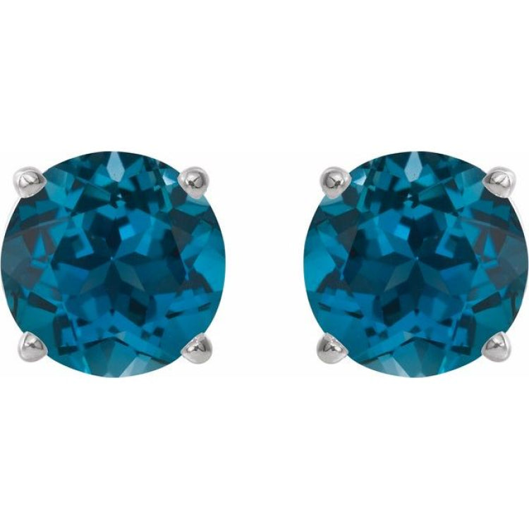 Sterling Silver 8 mm Natural London Blue Topaz Earrings