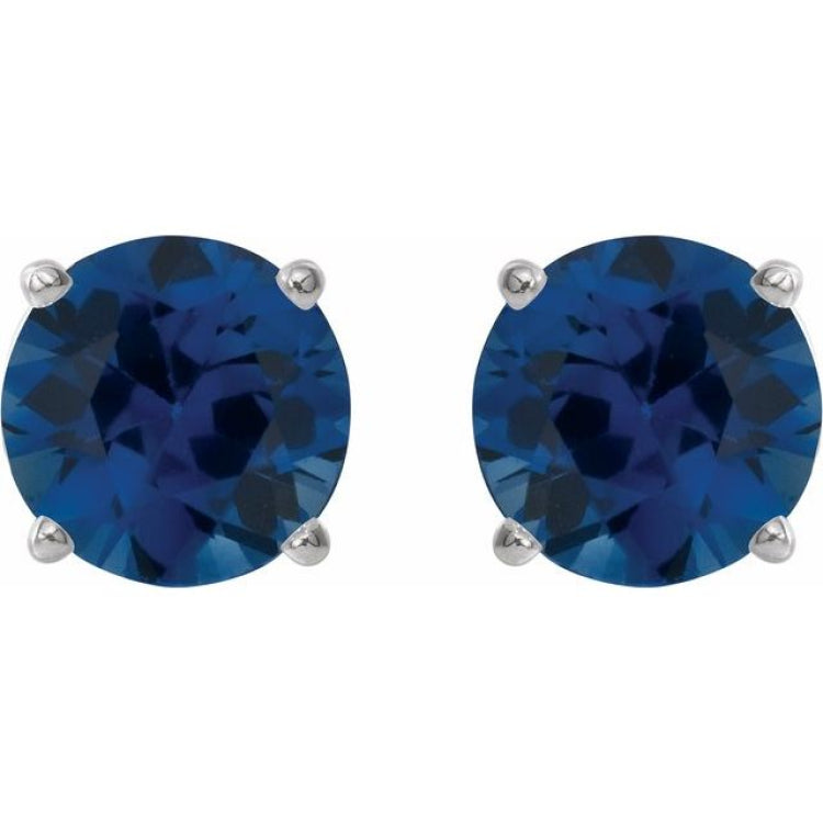 14K White Gold 6 mm Lab-Grown Blue Sapphire Earrings