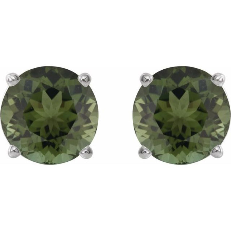 14K White Gold 6 mm Natural Green Tourmaline Earrings