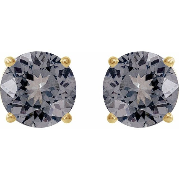 14K Yellow Gold 6 mm Natural Gray Spinel Earrings