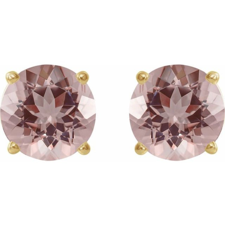14K Yellow Gold 6 mm Natural Pink Morganite Earrings
