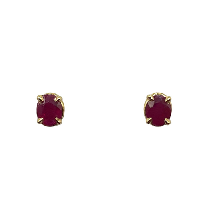 APPRAISED $500 - 14kt Yellow Gold Ear Studs with 2 Oval Rubies - T. - .75ct (5x4mm) 