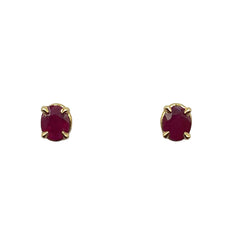 APPRAISED $500 - 14kt Yellow Gold Ear Studs with 2 Oval Rubies - T. - .75ct (5x4mm) 